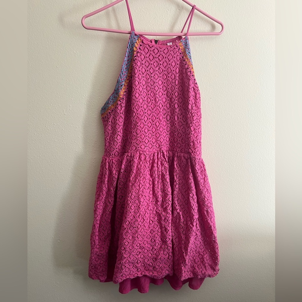 Pink Eyelet High Neck Dress